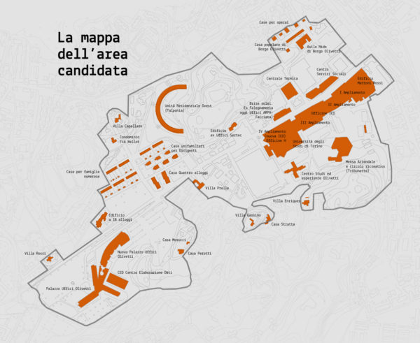 ivrea patrimonio unesco la mappa dell'area industriale Olivetti