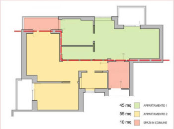 frazionamento di unità immobiliare in condominio FOTO pianta appartamento diviso