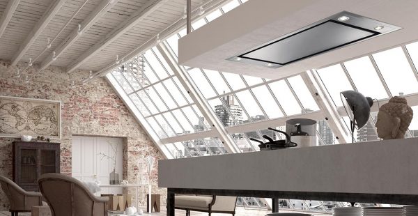 cappa da cucina a soffitto da incasso di design, modello Heaven flat 2.0 di Faber