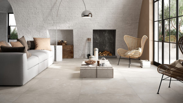 Soggiorno in stile minimalista: mobili, lampada, pavimenti